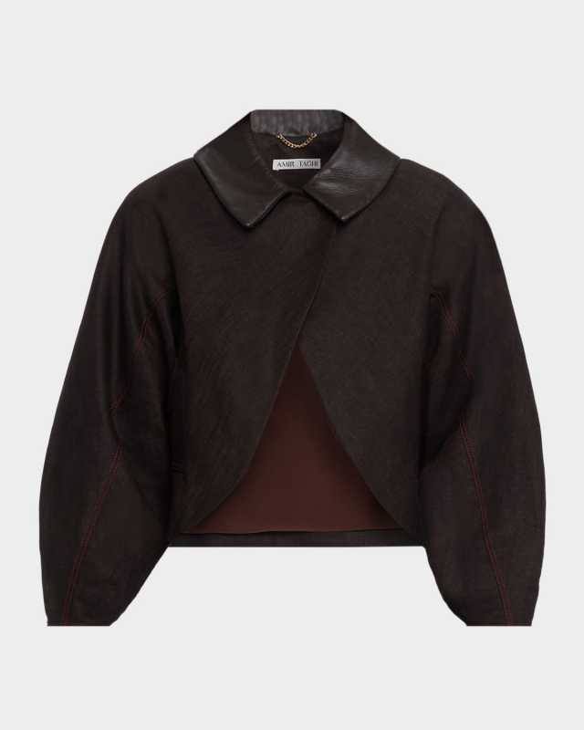 Campbell Linen Balloon-Sleeve Cutaway Barn Jacket